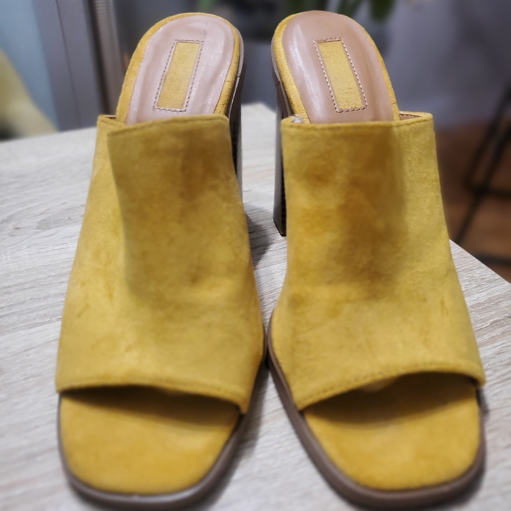 F21, Faux Suede Mules, Size 9, Mustard Yellow